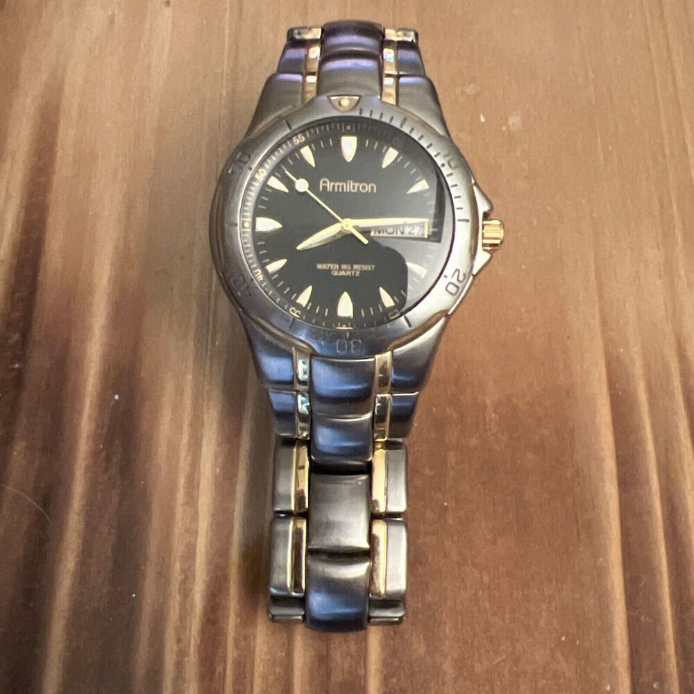 Vintage Armitron Men’s Watch Two Tone With Black Dial New Battery
